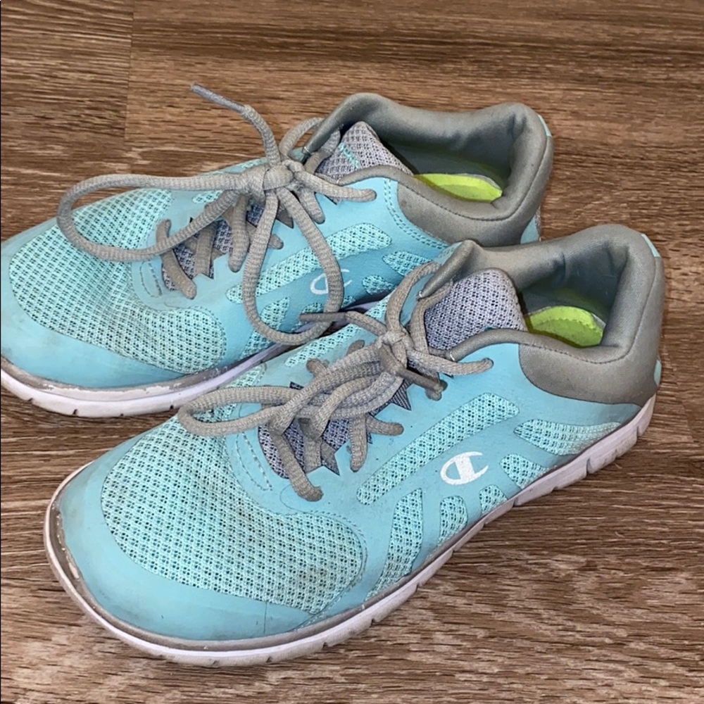 Light blue champion tennis shoes